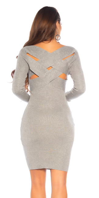 Knit Dress with Twist-Detail back Gray